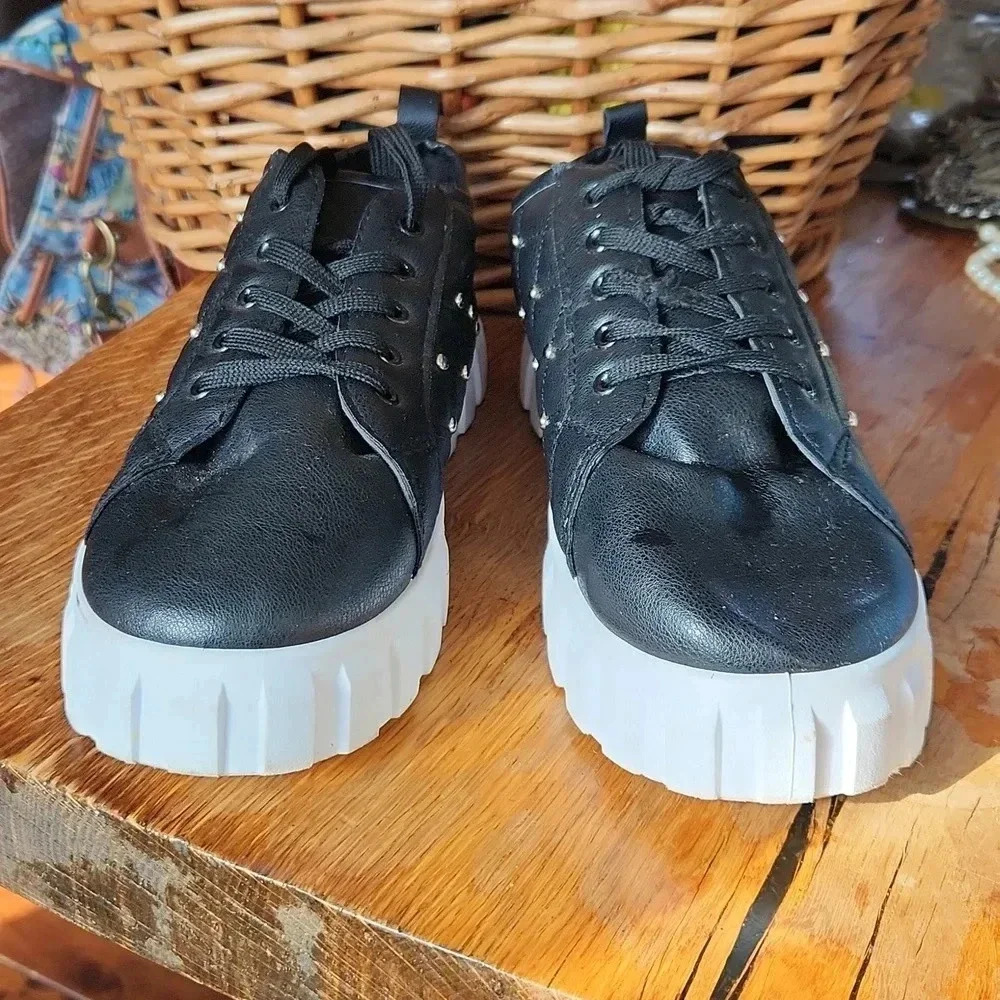 Quilted Embellished Sneakers sz 10‎ Black edgy punk - Picture 2 of 15